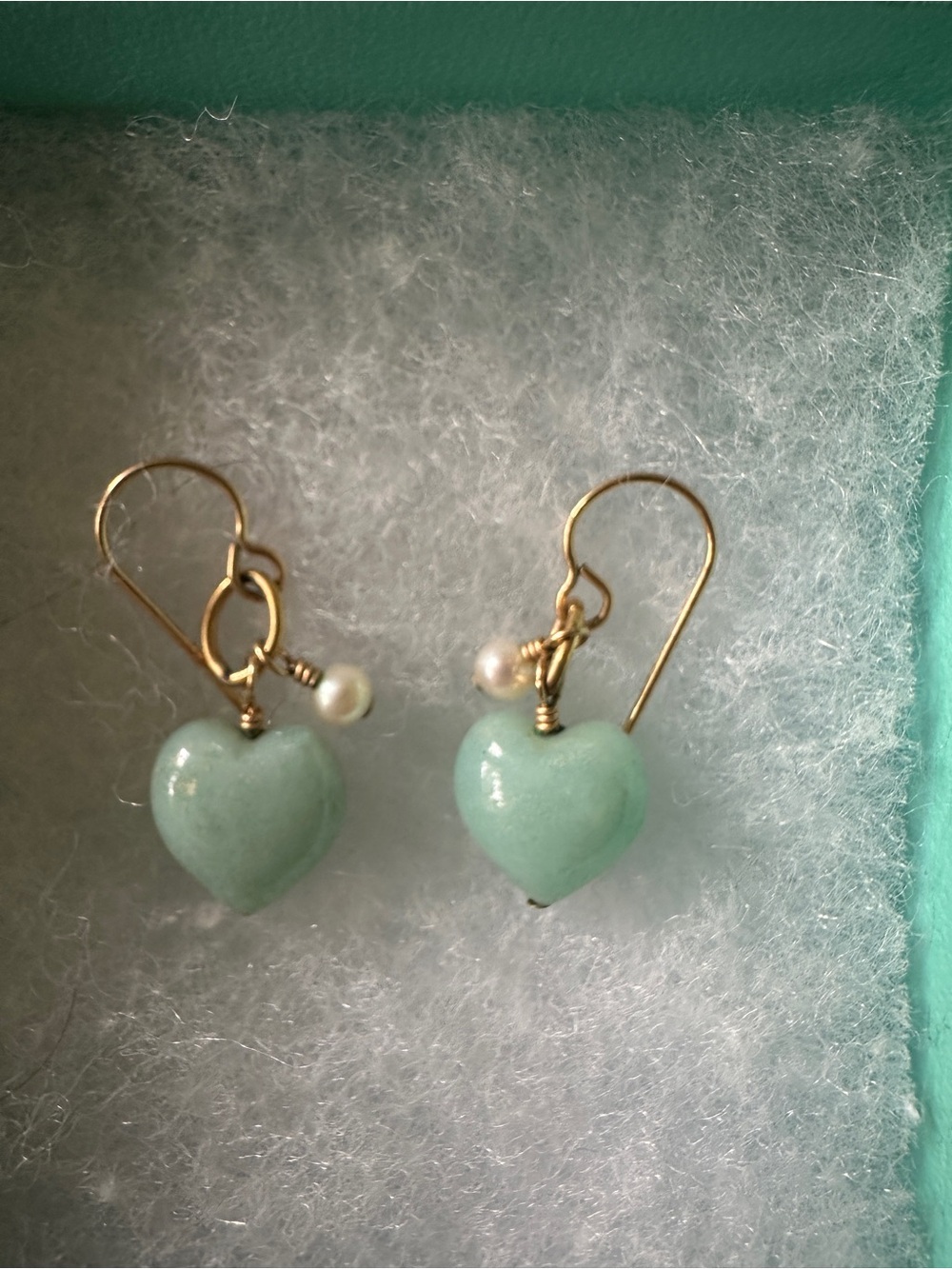 Hand Crafted Aqua Amazonite Heart Drop Earrings with Pearl